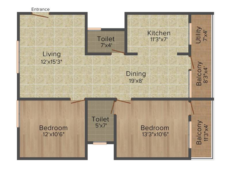 Sai Purvi Developers Pride 2BHK+2T (1,170 sq ft)