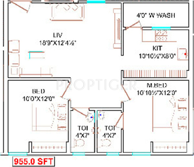 Sri Sripathy Residency (2BHK+2T (955 sq ft) 955 sq ft)
