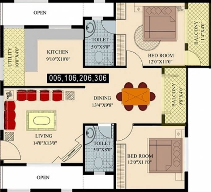 Srinivasa Elite (2BHK+2T (1,155 sq ft) 1155 sq ft)