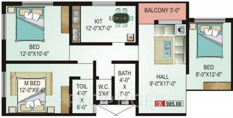 JKT Usha Joshi Park (3BHK+3T (985 sq ft) 985 sq ft)