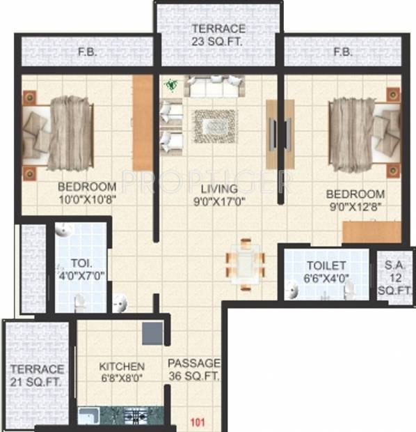 Evergreen Anand Avenue (2BHK+2T (950 sq ft) 950 sq ft)