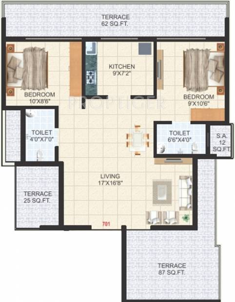 Evergreen Anand Avenue (2BHK+2T (980 sq ft) 980 sq ft)