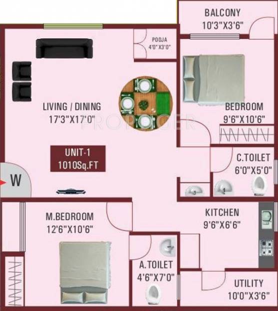 Purandhar SV Enclave (2BHK+2T (1,010 sq ft)   Pooja Room 1010 sq ft)