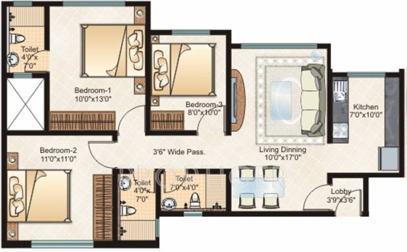 Sheth Clarion (3BHK+2T (1,015 sq ft) 1015 sq ft)