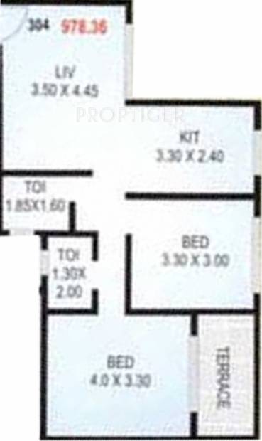 Haware Tiara (2BHK+2T (978 sq ft) 978 sq ft)