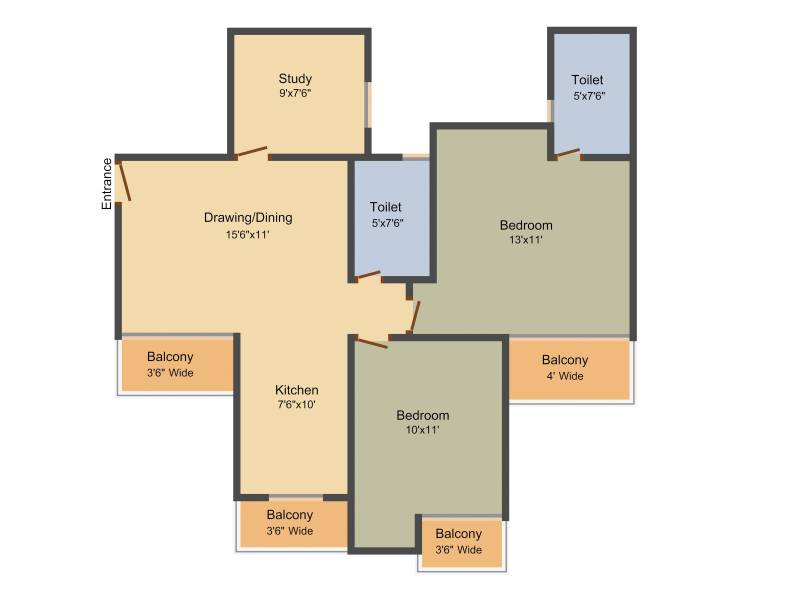 Aims AMG Resi Complex 2 (2BHK+2T (1,150 sq ft)   Study Room 1150 sq ft)