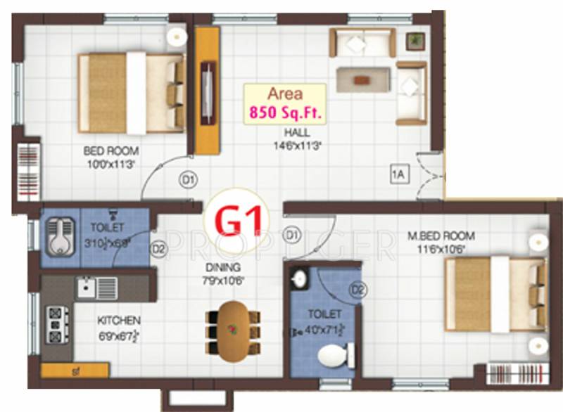 Sapthagiri Subiksha Apartment (2BHK+2T (850 sq ft) 850 sq ft)