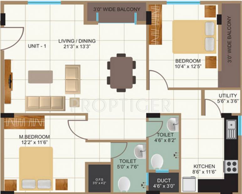 Silver One (2BHK+2T (1,175 sq ft) 1175 sq ft)