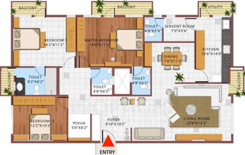 Manani Unnathi (3BHK+4T (1,712 sq ft)   Servant Room 1712 sq ft)