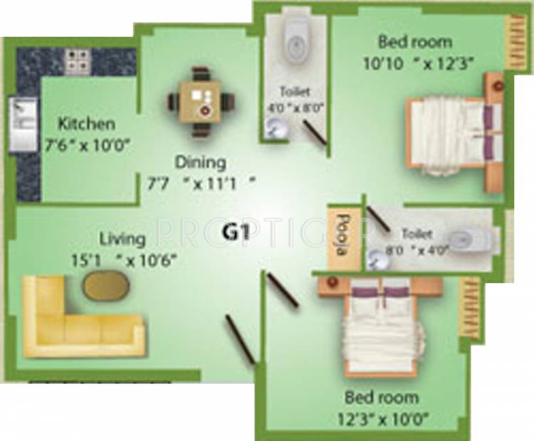 MS MM Thulir (2BHK+2T (976 sq ft)   Pooja Room 976 sq ft)