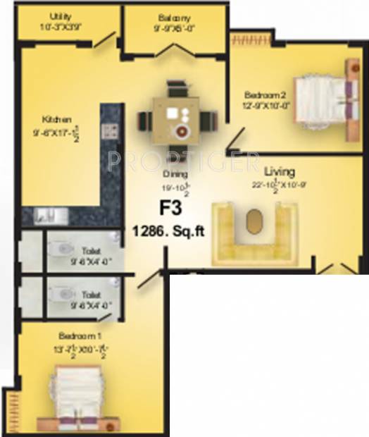 MS MM Seaview (2BHK+2T (1,286 sq ft) 1286 sq ft)