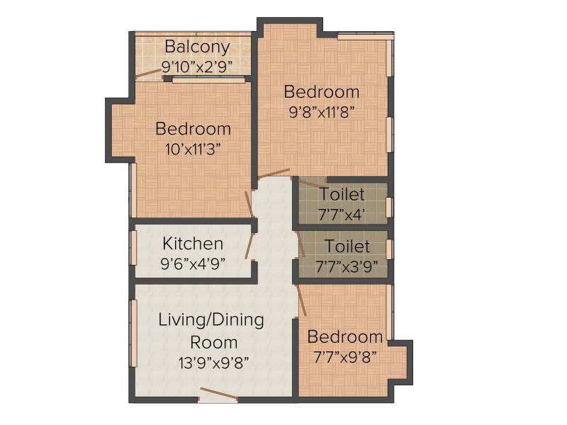 Kaberi Paramount (3BHK+2T (1,059 sq ft) 1059 sq ft)