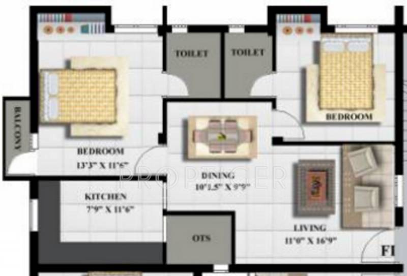 Aditi Mercury (2BHK+2T (1,050 sq ft) 1050 sq ft)
