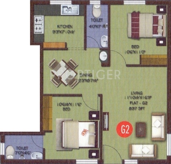 Sanjai Rajivs Paradise (2BHK+2T (897 sq ft) 897 sq ft)