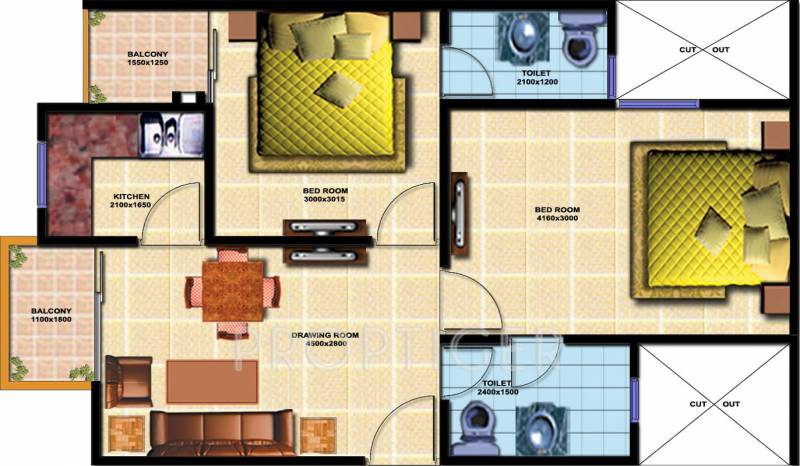 Chiranjeevi Royal Avenue (2BHK+2T (930 sq ft) 930 sq ft)