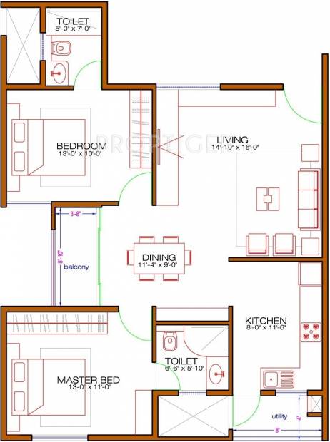 ND Laurel (2BHK+2T (1,060 sq ft) 1060 sq ft)