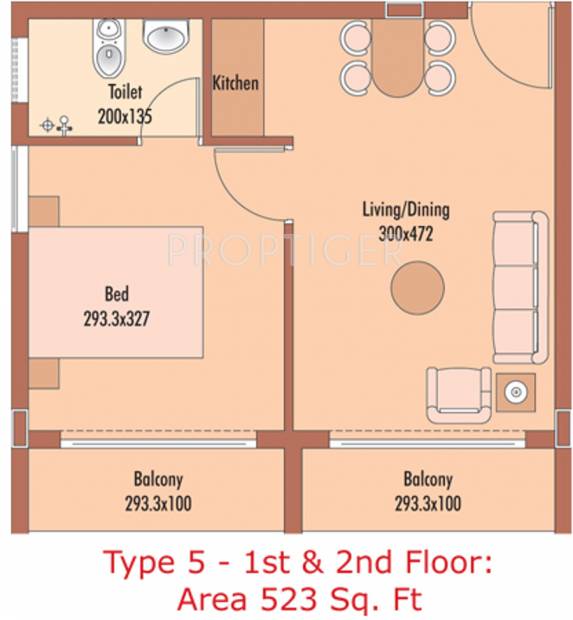 Top Templenext (1BHK+1T (523 sq ft) 523 sq ft)