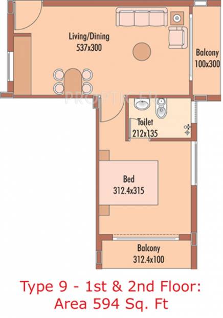 Top Templenext (1BHK+1T (594 sq ft) 594 sq ft)