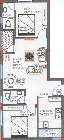 Sri Subhagruha (2BHK+2T (779 sq ft) 779 sq ft)