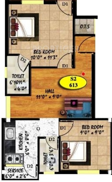 Bhaveshwar Oro Block II (2BHK+2T (613 sq ft) 613 sq ft)