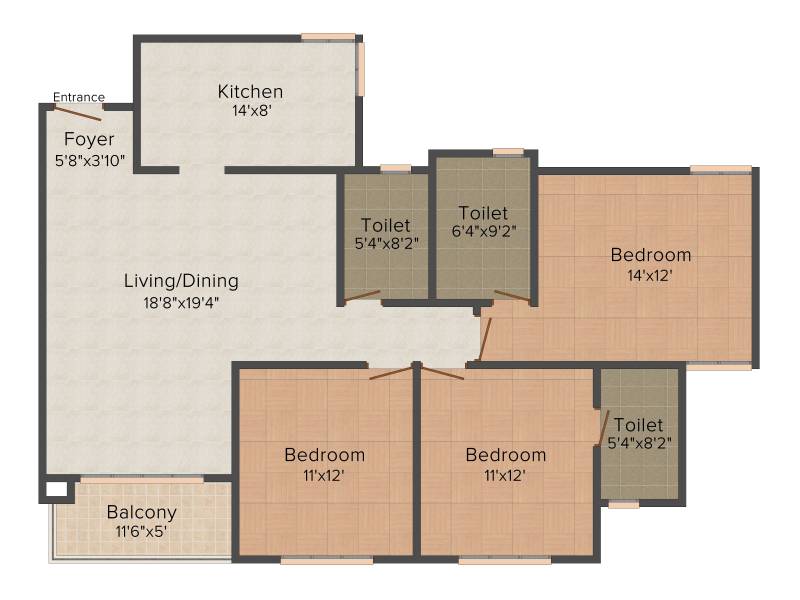 Prestige Gulmohar (3BHK+3T (1,623 sq ft) 1623 sq ft)