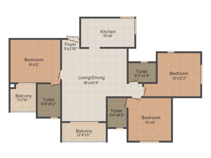 Prestige Gulmohar (3BHK+3T (1,752 sq ft) 1752 sq ft)