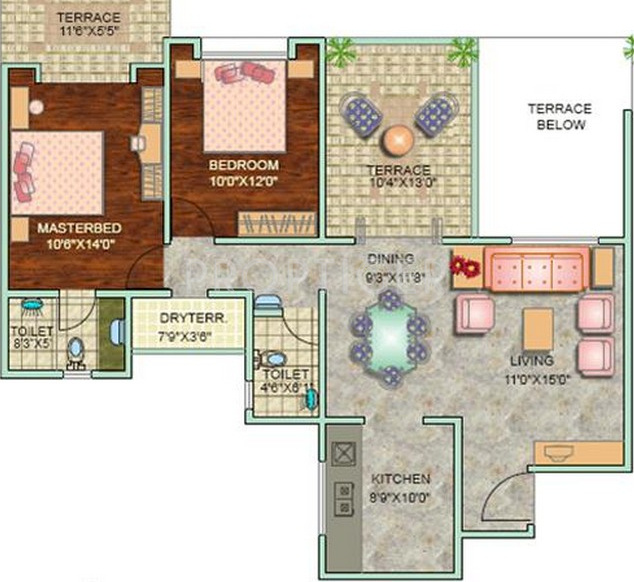 Pristine Fontana (2BHK+2T (1,082 sq ft) 1082 sq ft)