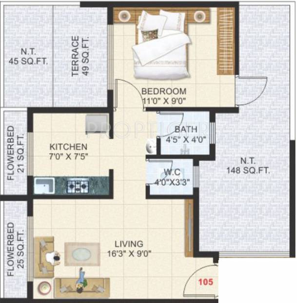 Amrut Aastha (1BHK+1T (685 sq ft) 685 sq ft)