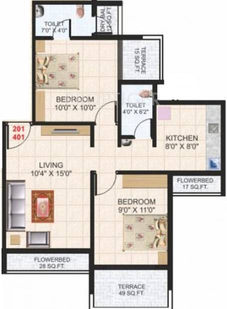 Amrut Amrut (2BHK+2T (975 sq ft) 975 sq ft)