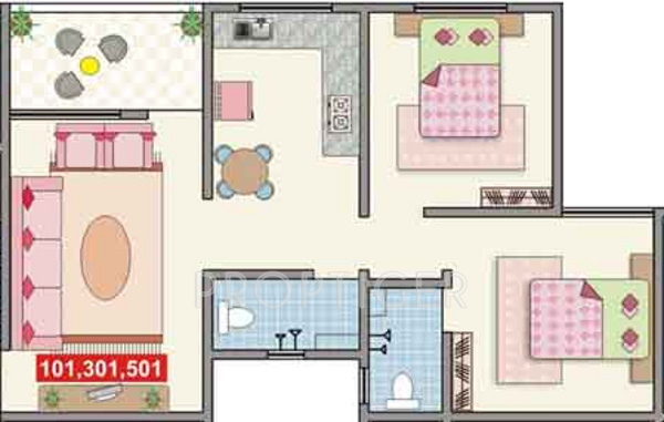 Shree Rivera (2BHK+2T (837 sq ft) 837 sq ft)