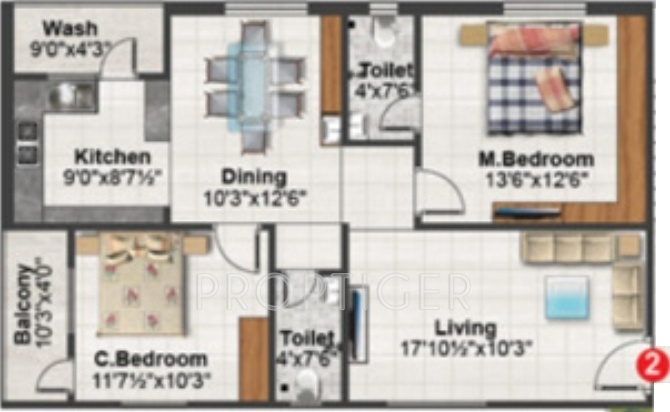 KPC Praneetham (2BHK+2T (1,190 sq ft) 1190 sq ft)