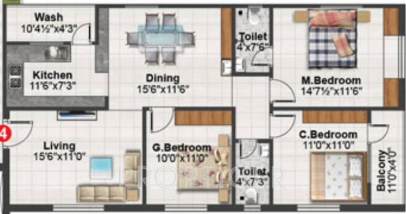 KPC Praneetham (3BHK+2T (1,405 sq ft) 1405 sq ft)