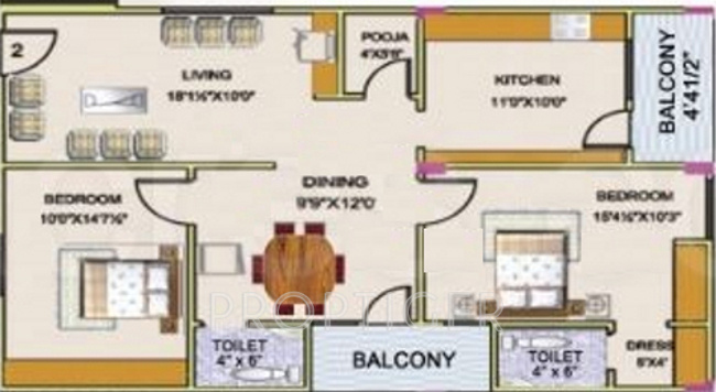 NR Serenity (2BHK+2T (1,290 sq ft)   Pooja Room 1290 sq ft)
