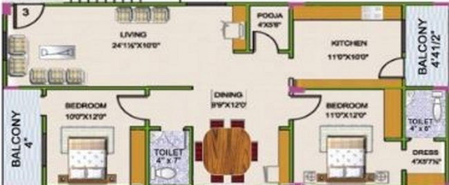 NR Serenity (2BHK+2T (1,230 sq ft)   Pooja Room 1230 sq ft)