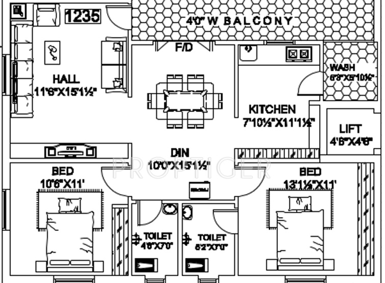 Aditya Prakruthi Nilayam (2BHK+2T (1,235 sq ft) 1235 sq ft)