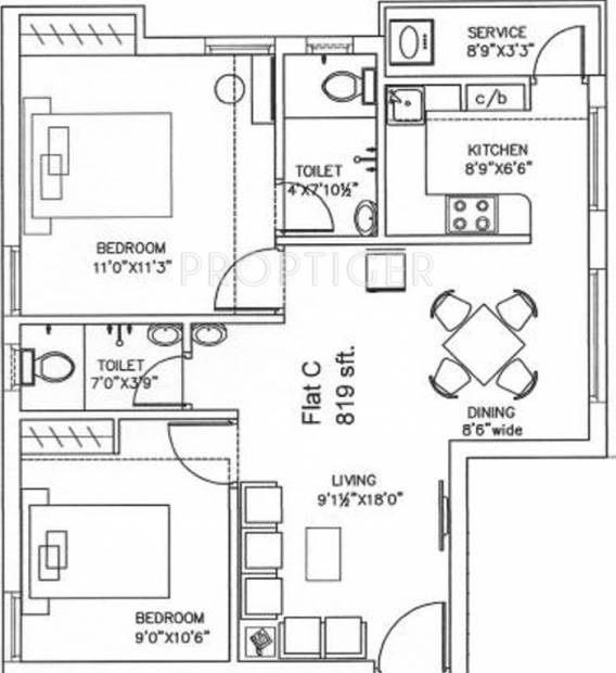 AK Aaji Maple (2BHK+2T (819 sq ft) 819 sq ft)
