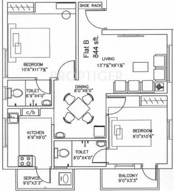 AK Aaji Maple (2BHK+2T (844 sq ft) 844 sq ft)
