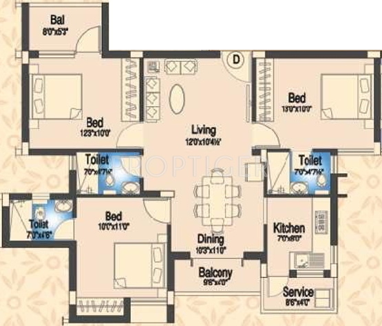 Sreerosh Meadows (3BHK+3T (1,225 sq ft) 1225 sq ft)