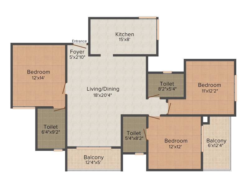 Prestige Gulmohar (3BHK+3T (1,763 sq ft) 1763 sq ft)
