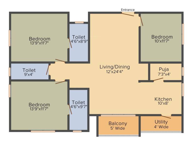 Anuhar Meda Heights (3BHK+3T (1,600 sq ft) 1600 sq ft)