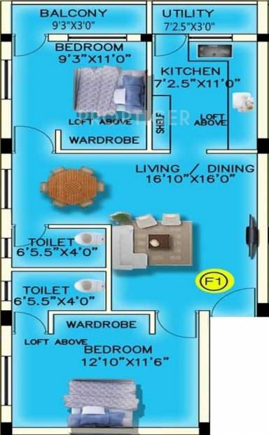 Sri Fortuna (2BHK+2T (893 sq ft) 893 sq ft)