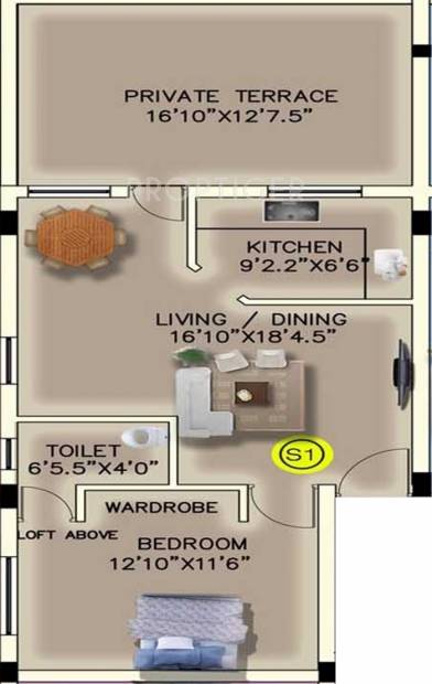 Sri Fortuna (1BHK+1T (605 sq ft) 605 sq ft)