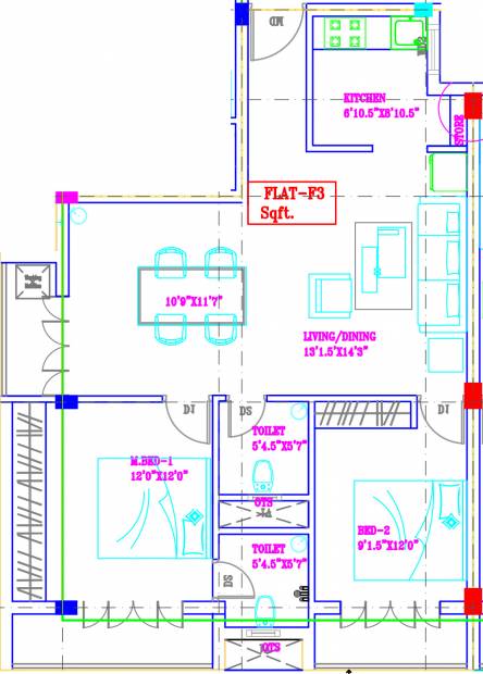 SVP Fortune Tara (2BHK+2T (1,222 sq ft) 1222 sq ft)