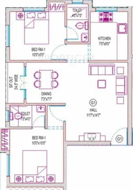 Lakshmi Chandrasekharan Nagar (2BHK+2T (852 sq ft) 852 sq ft)