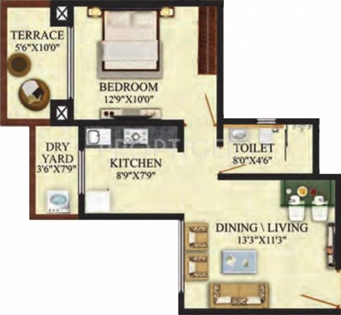 Puraniks Aldea Anexo (1BHK+1T (669 sq ft) 669 sq ft)