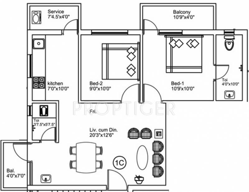 Amman Sukriti (2BHK+2T (908 sq ft) 908 sq ft)