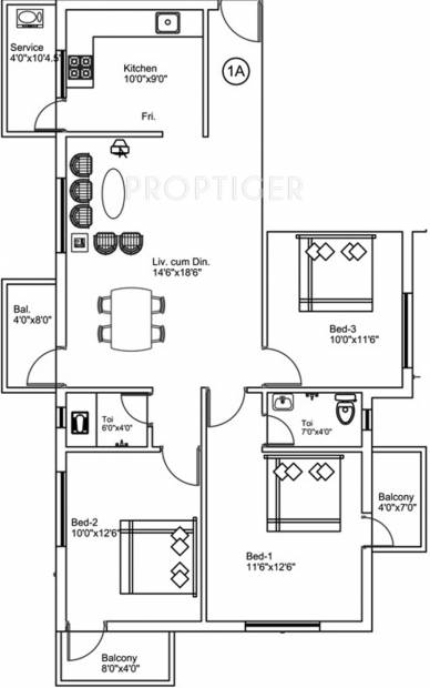 Amman Sukriti (3BHK+2T (1,373 sq ft) 1373 sq ft)