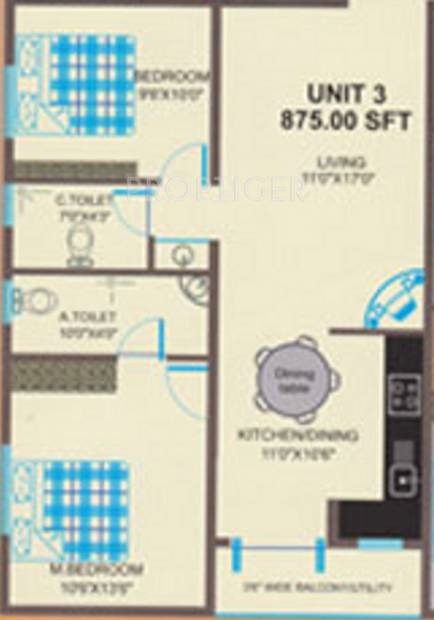 Keystone Sri Sai Residency (2BHK+2T (875 sq ft) 875 sq ft)