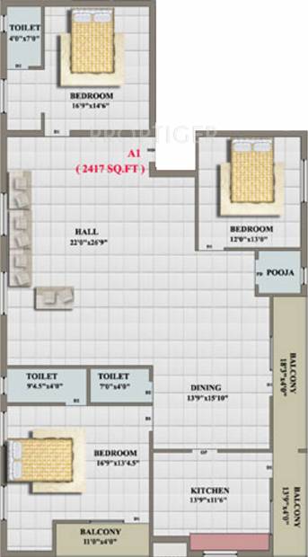 Brownstone Adithi Ruby (3BHK+3T (2,417 sq ft)   Pooja Room 2417 sq ft)