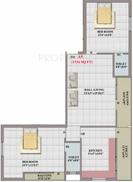 Brownstone Adithi Ruby (2BHK+2T (1,336 sq ft) 1336 sq ft)